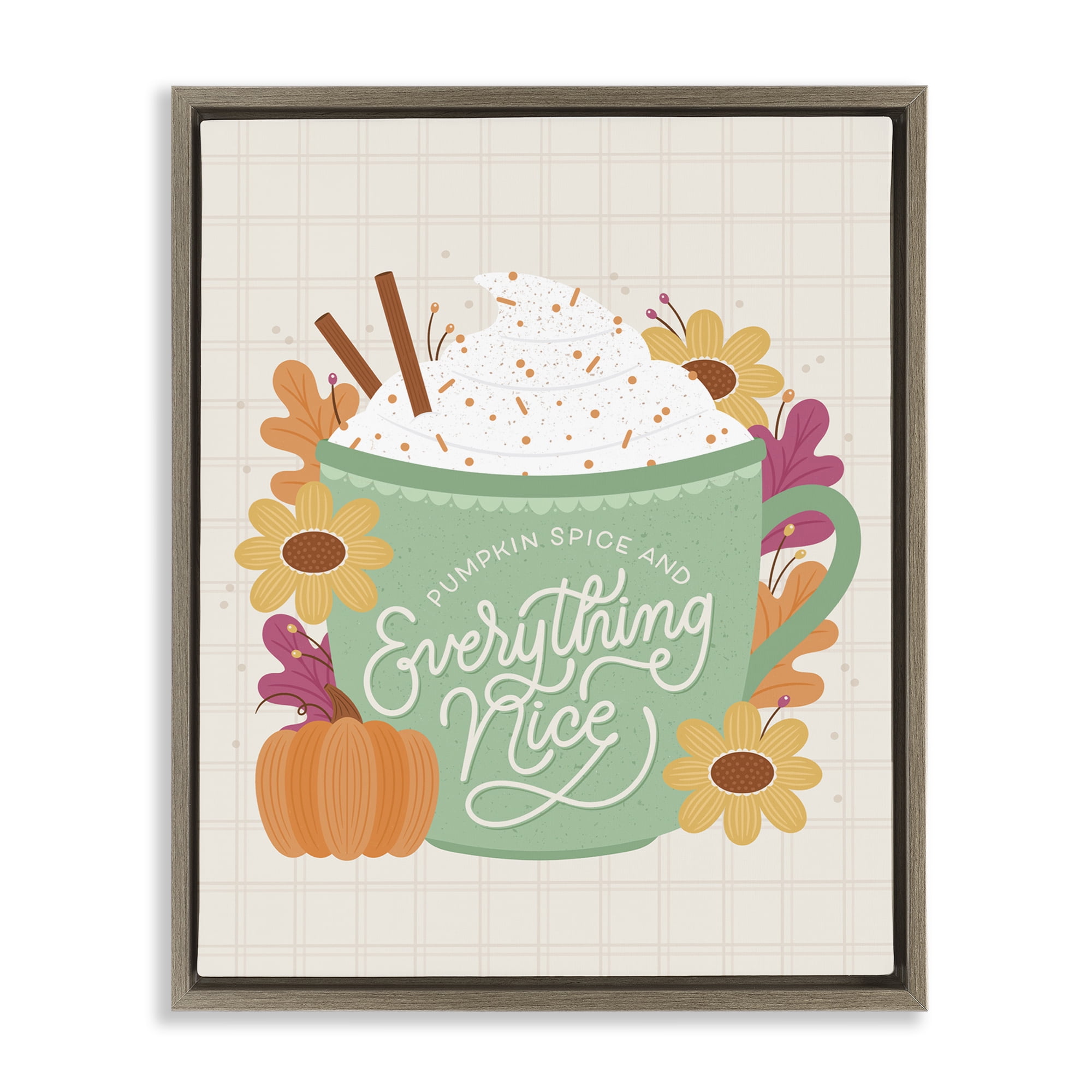 Stupell Industries Pumpkin Spice Everything Nice Food & Beverage Painting Brown Floater Framed Canvas Art Print Wall Art, 17 x 21