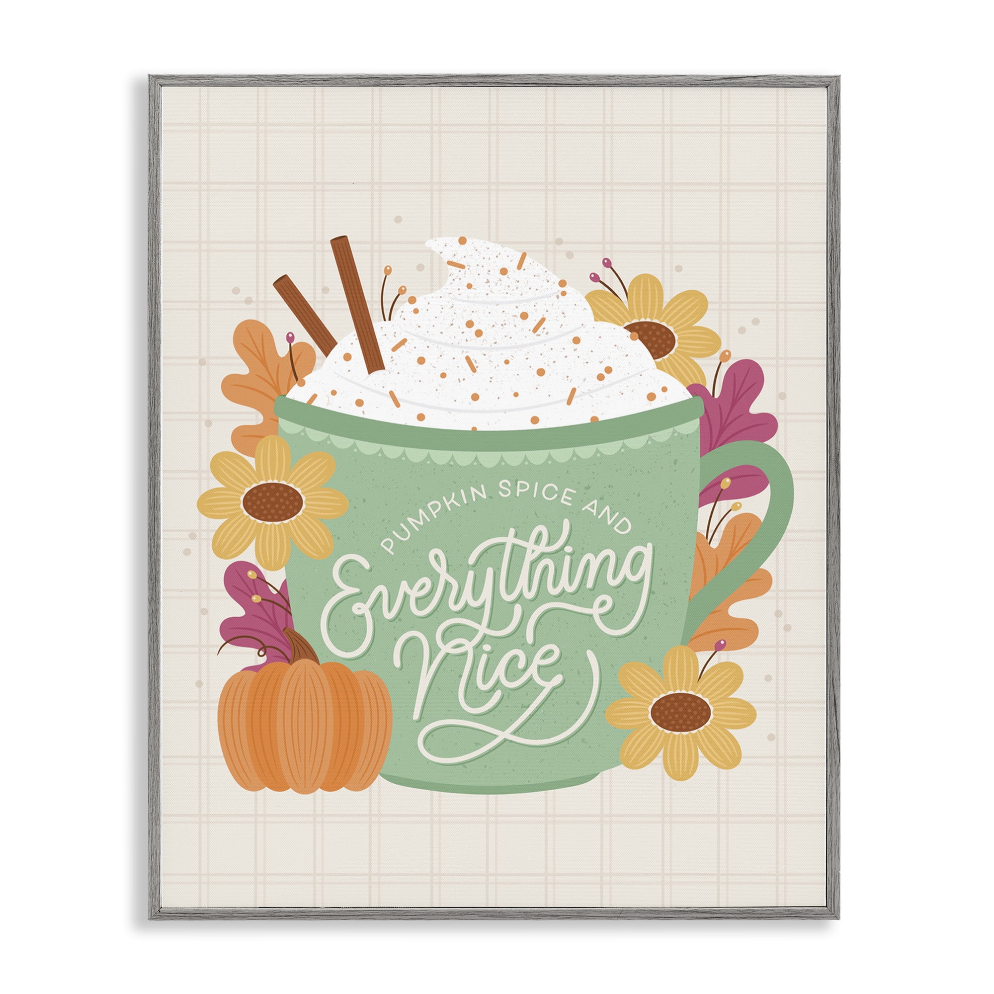 Stupell Industries Pumpkin Spice Everything Nice Food & Beverage Painting Gray Framed Art Print Wall Art, 16 x 20
