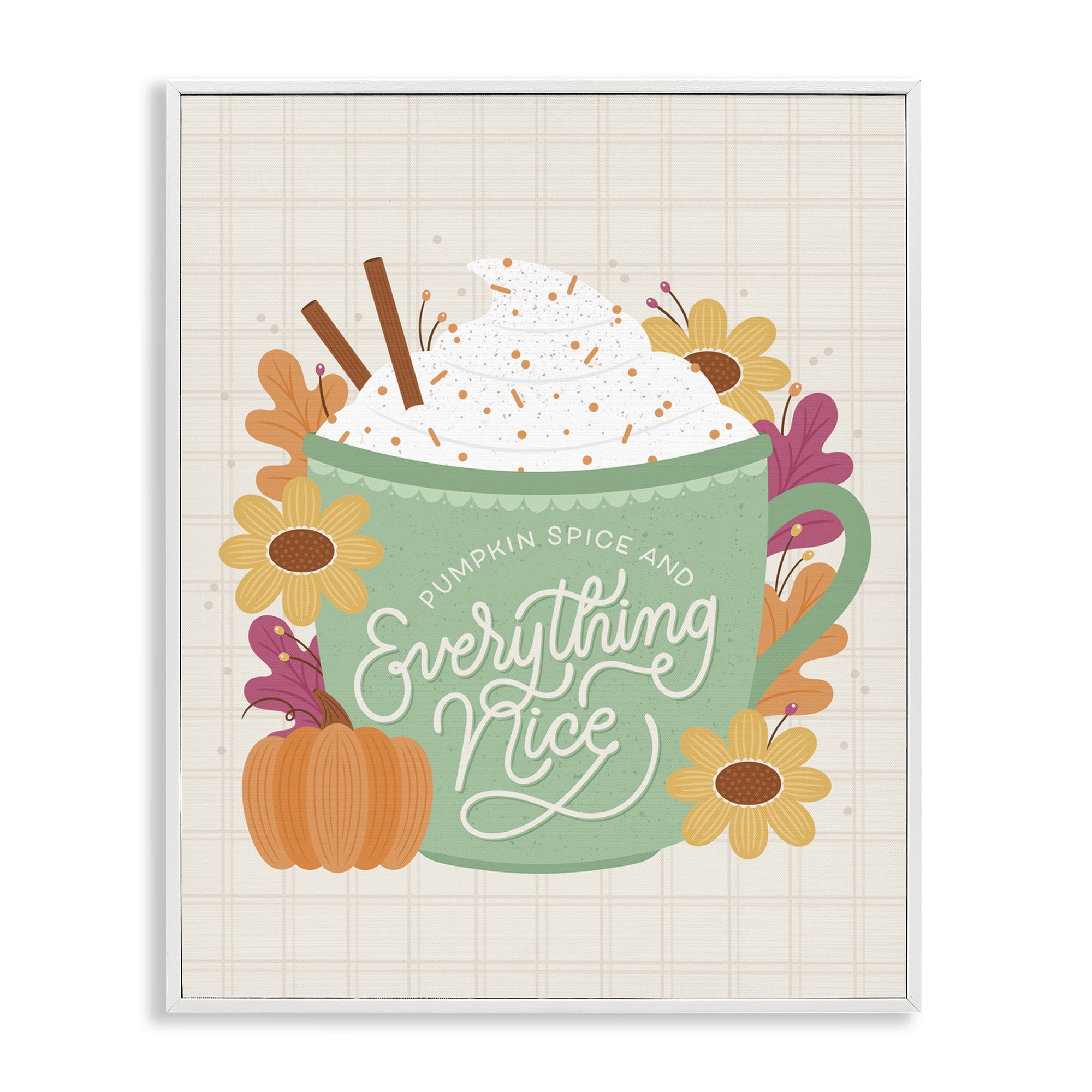 Stupell Industries Pumpkin Spice Everything Nice Food & Beverage Painting White Framed Art Print Wall Art, 11 x 14