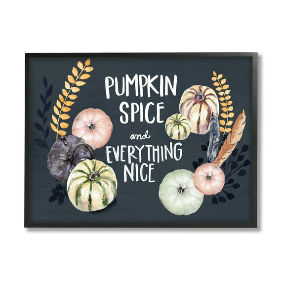 Stupell Industries Pumpkin Spice Everything Nice Phrase Autumn Harvest Feathers Graphic Art Black Framed Art Print Wall Art, 16x20, by Jennifer Paxton Parker