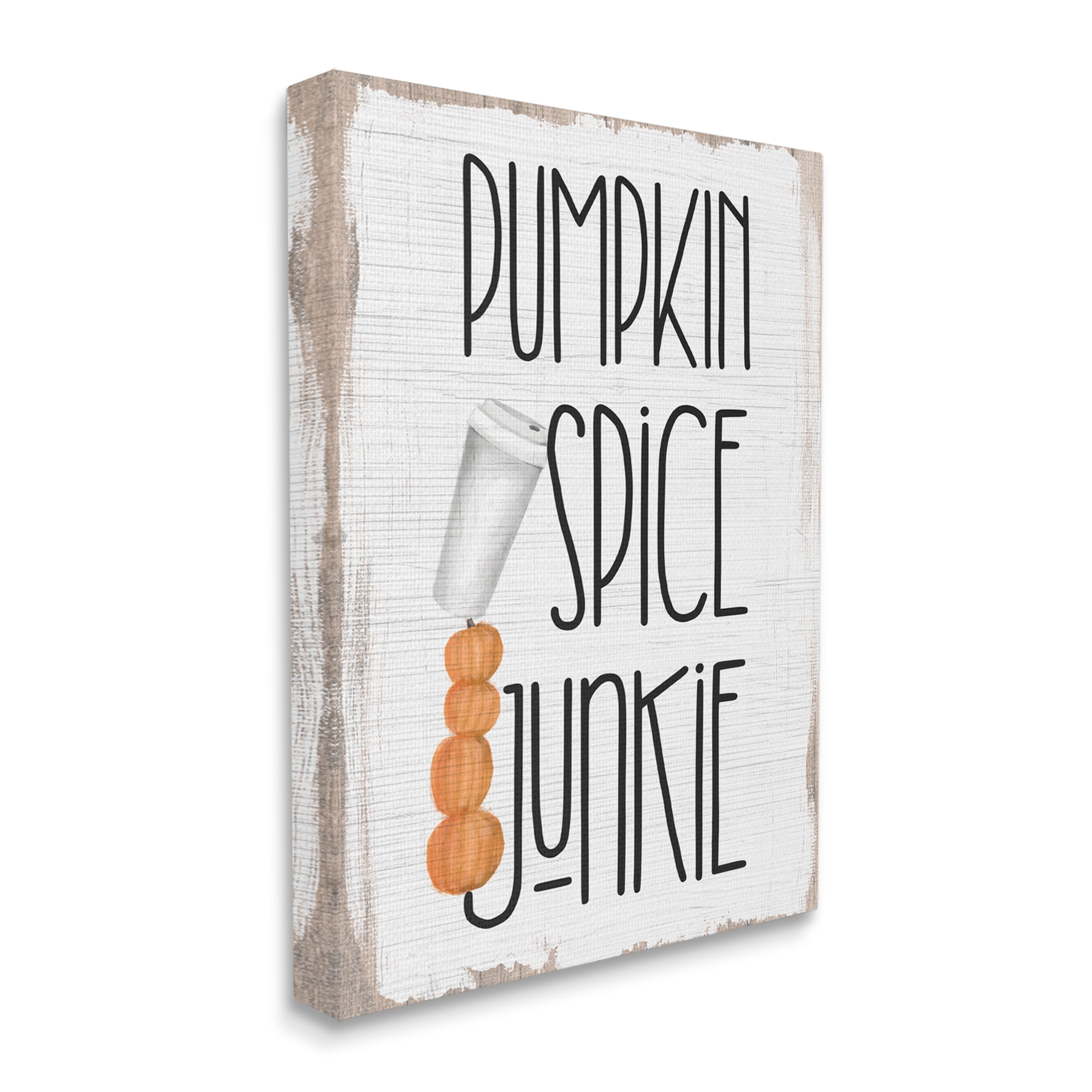 Stupell Industries Pumpkin Spice Junkie Phrase Balancing Coffee Cup Food & Beverage Painting Gallery Wrapped Canvas Art Print Wall Art, 36 x 48