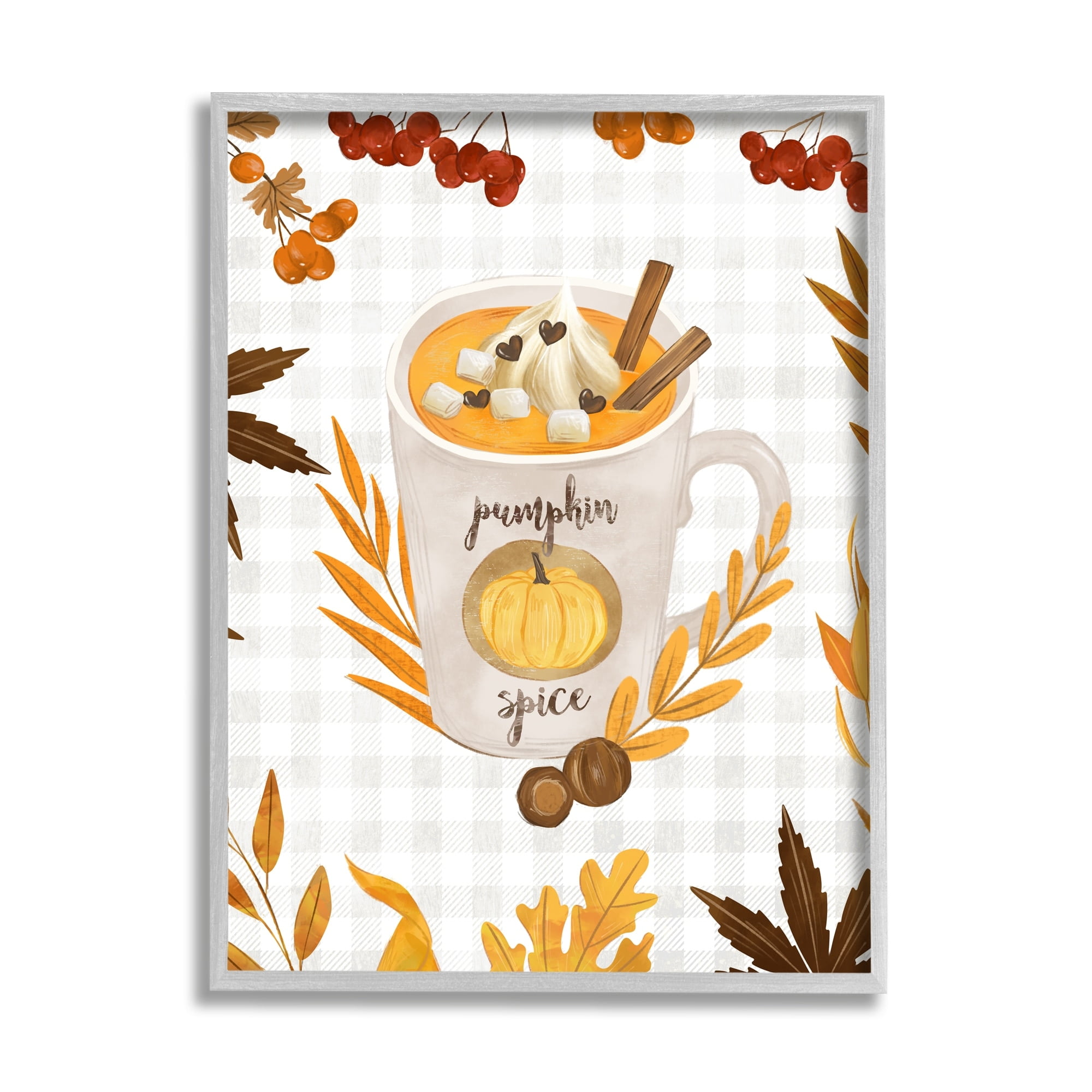 Stupell Industries Pumpkin Spice Latte Mug Autumn Tree Leaf Border, 16 x 20,Design by Ziwei Li