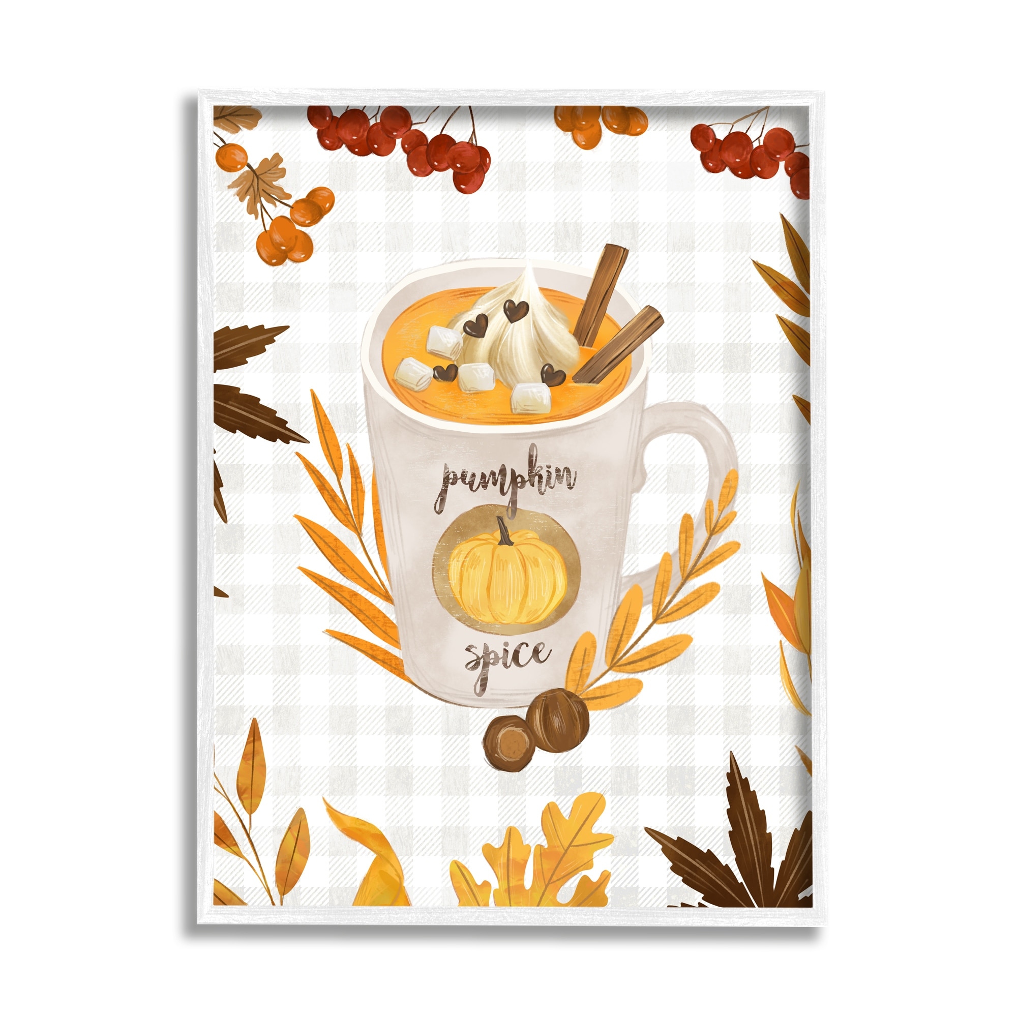 Stupell Industries Pumpkin Spice Latte Mug Autumn Tree Leaf Border, 16 x 20,Design by Ziwei Li