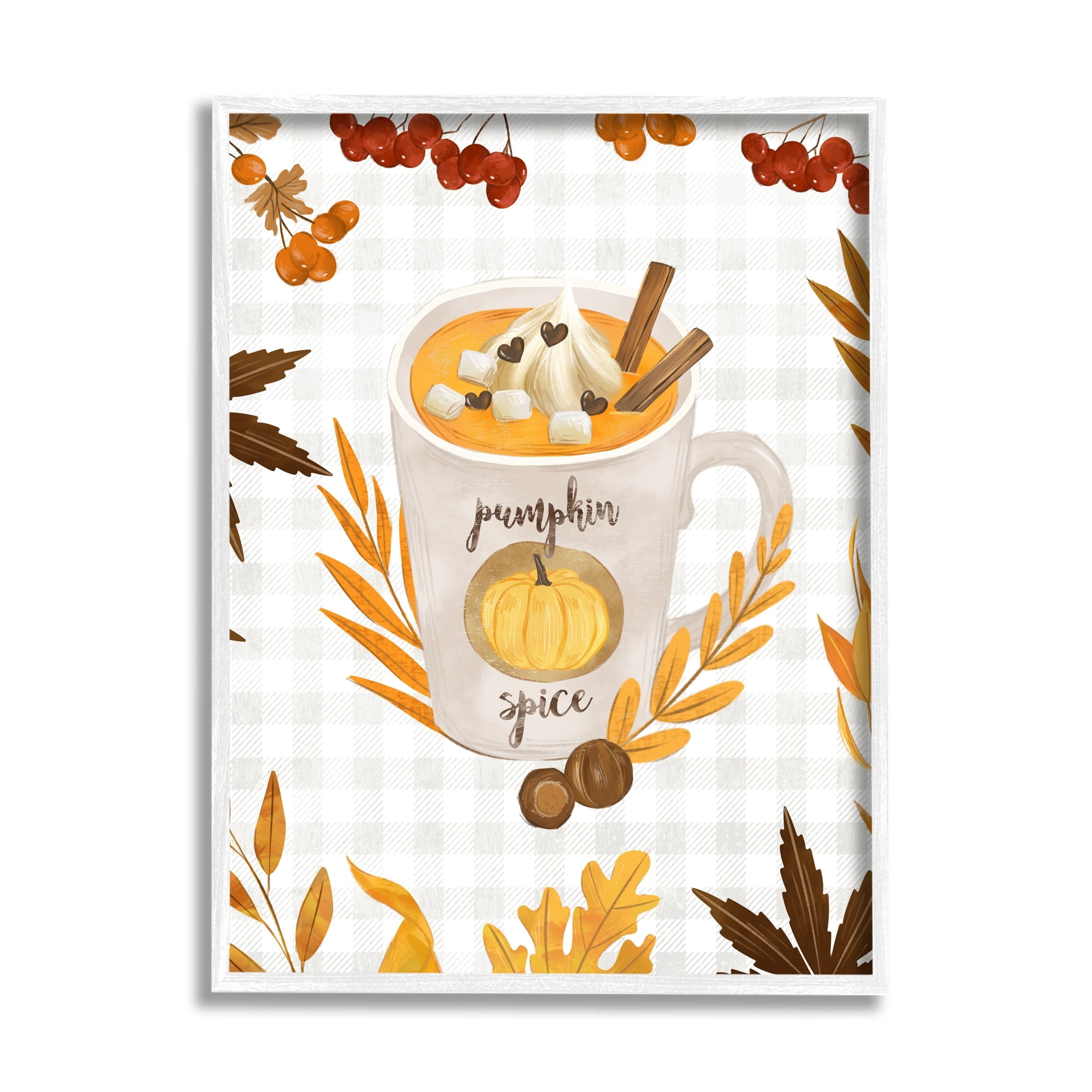 Stupell Industries Pumpkin Spice Latte Mug Autumn Tree Leaf Border, 24 x 30,Design by Ziwei Li
