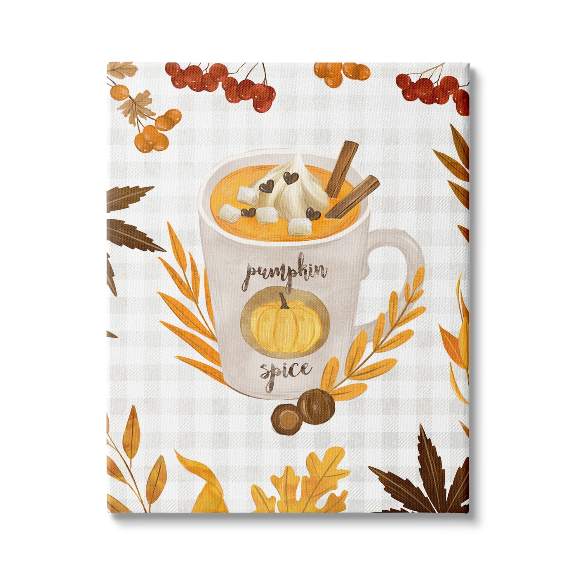 Stupell Industries Pumpkin Spice Latte Mug Autumn Tree Leaf Border, 36 x 48,Design by Ziwei Li