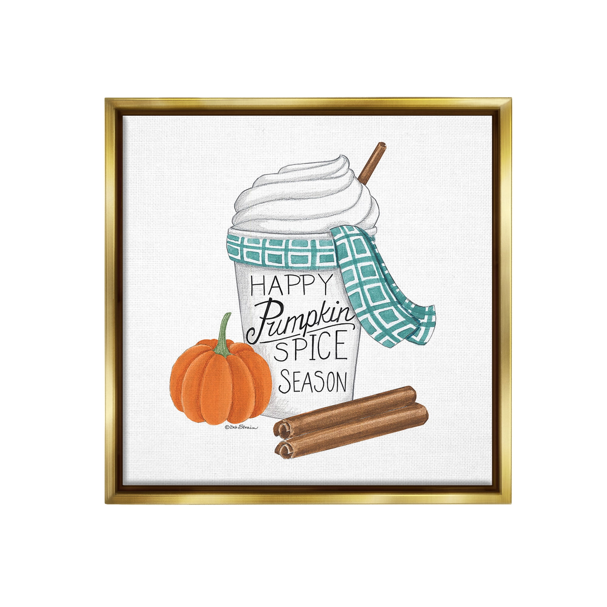 Stupell Industries Pumpkin Spice Season Holiday Painting Gold Floater Framed Canvas Art Print Wall Art, 25 x 25