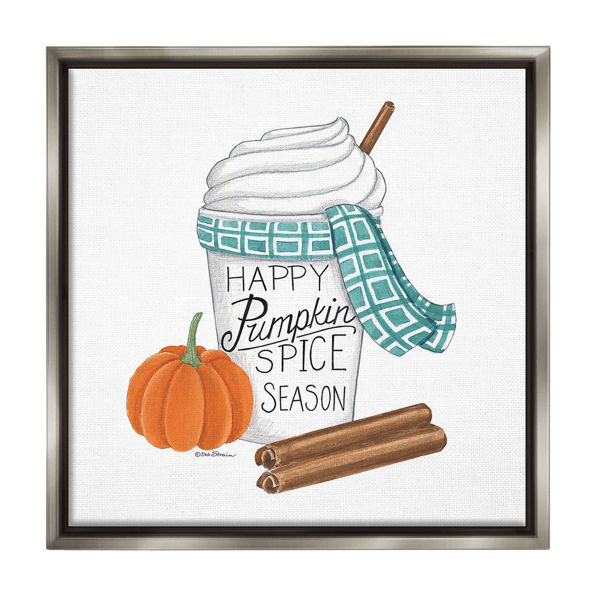 Stupell Industries Pumpkin Spice Season Holiday Painting Gray Floater Framed Canvas Art Print Wall Art, 18 x 18