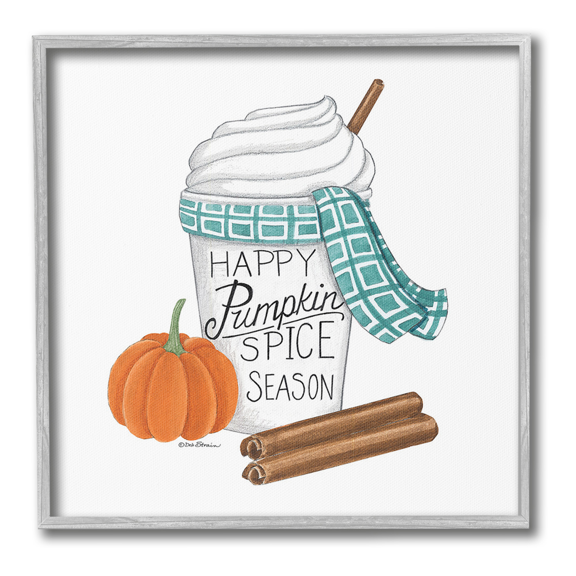 Stupell Industries Pumpkin Spice Season Holiday Painting Gray Framed Art Print Wall Art, 17 x 17