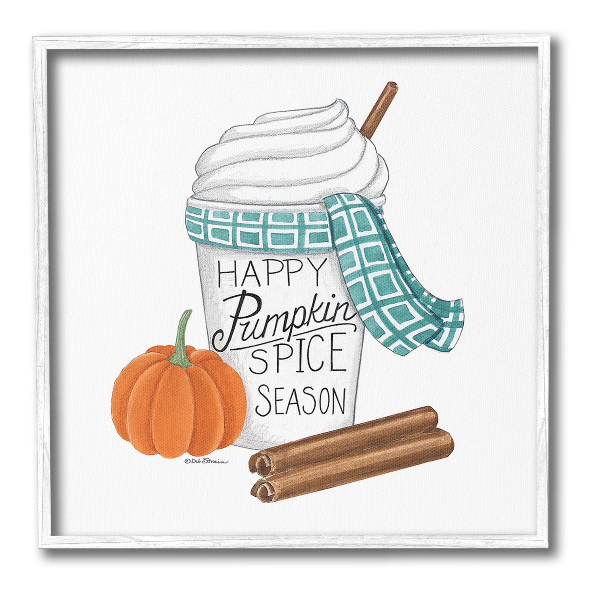 Stupell Industries Pumpkin Spice Season Holiday Painting White Framed Art Print Wall Art, 12 x 12