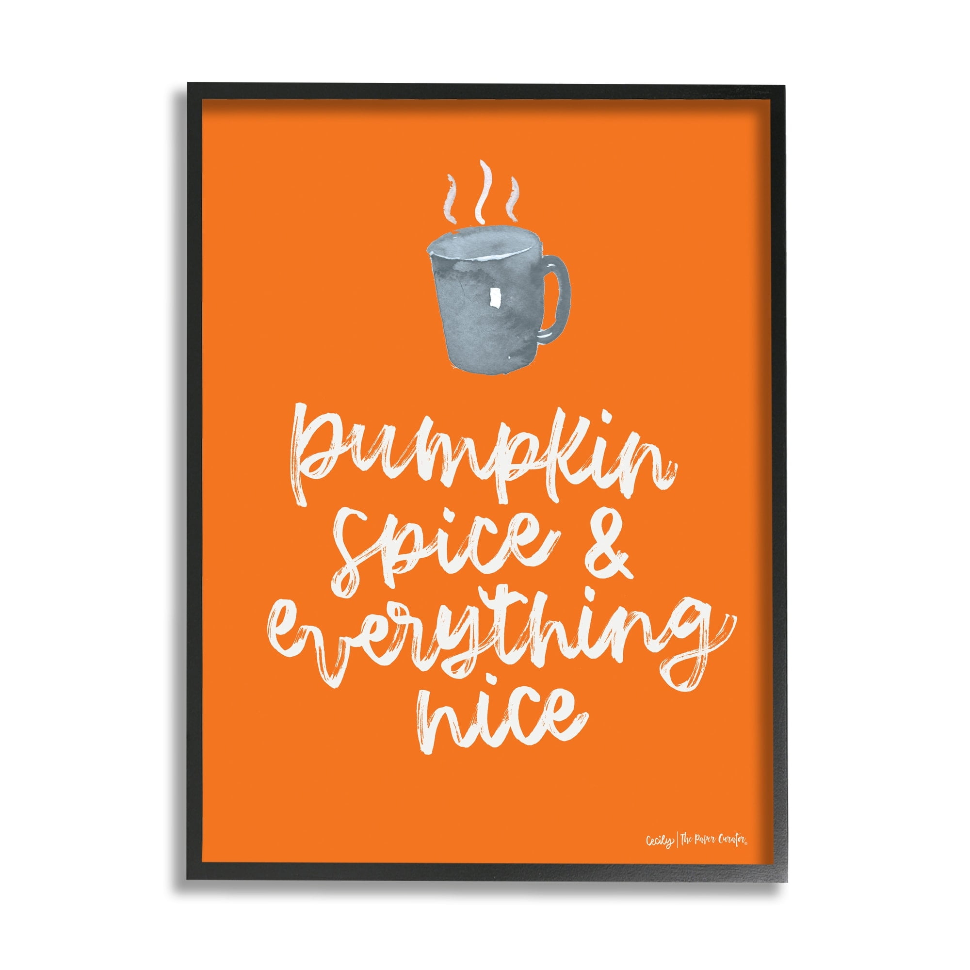 Stupell Industries Pumpkin Spice Steaming Coffee Mug Fall Calligraphy Graphic Art Black Framed Art Print Wall Art, Design by Cecily Moore