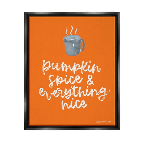Stupell Industries Pumpkin Spice Steaming Coffee Mug Fall Calligraphy Graphic Art Jet Black Floating Framed Canvas Print Wall Art, Design by Cecily Moore