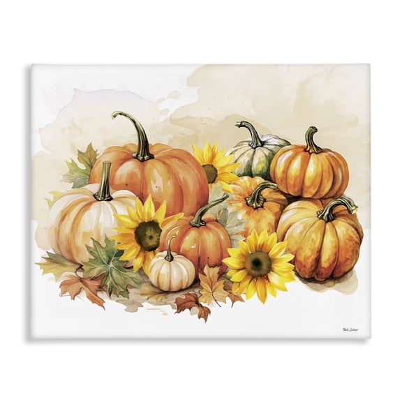 Stupell Industries Pumpkin & Sunflower Bundle Botanical & Floral Painting Gallery Wrapped Canvas Art Prints Wall Art, 48 x 36