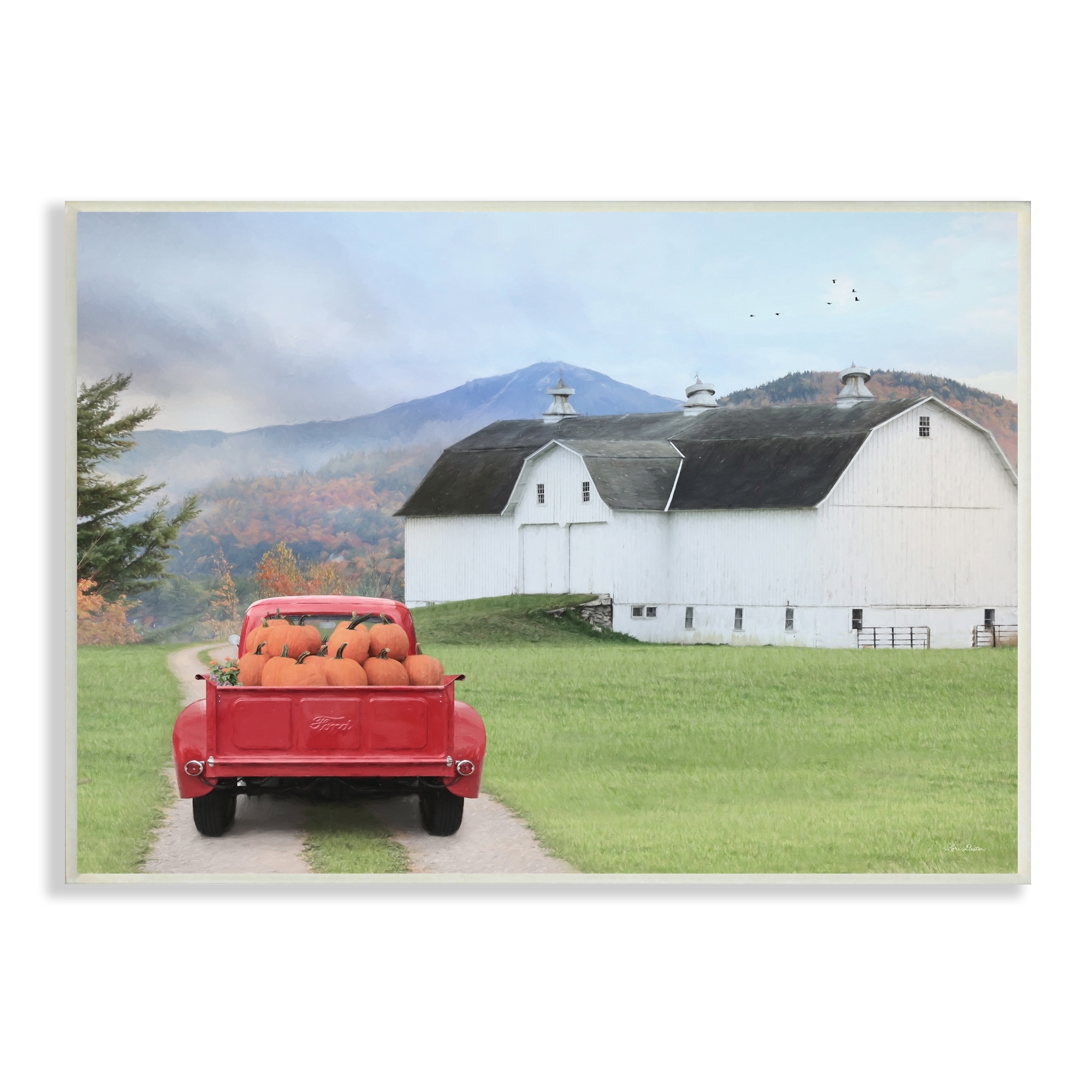 Stupell Industries Pumpkin Truck Driving Countryside Road Farmhouse , 19 x 13, Design by Lori Deiter