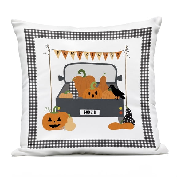 Stupell Industries Pumpkin Truck with Gingham Border Design by Sazerelli Designs Outdoor Printed Pillow