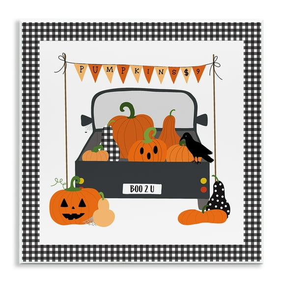 Stupell Industries Pumpkin Truck with Gingham Border Holiday Painting Unframed Art Print Wall Art, 12 x 12