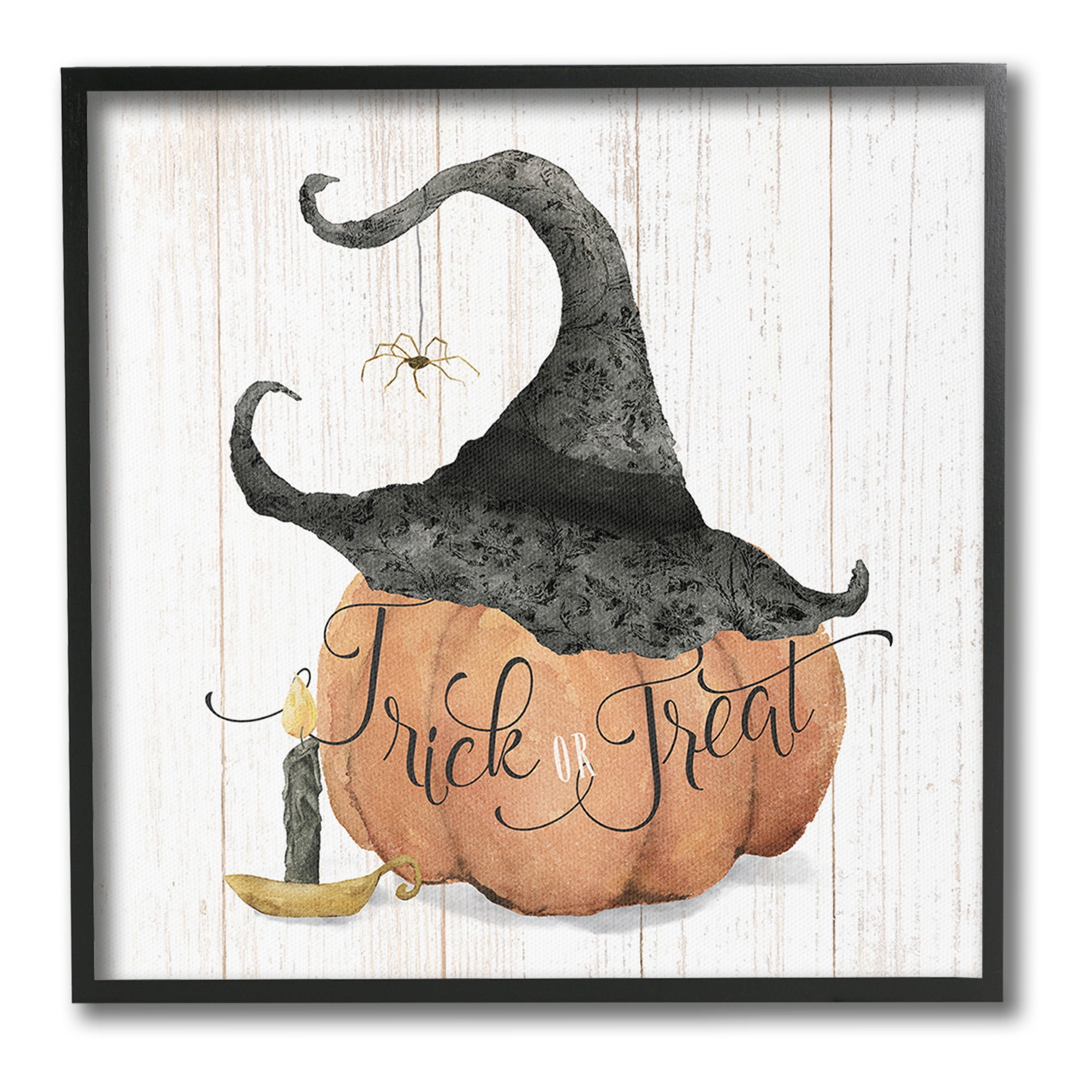 Stupell Industries Pumpkin & Witch Hat Holiday Painting Black Framed Art Print Wall Art, 17 x 17