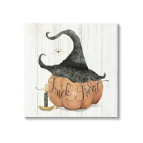 Stupell Industries Pumpkin & Witch Hat Holiday Painting Gallery Wrapped Canvas Art Print Wall Art, 17 x 17