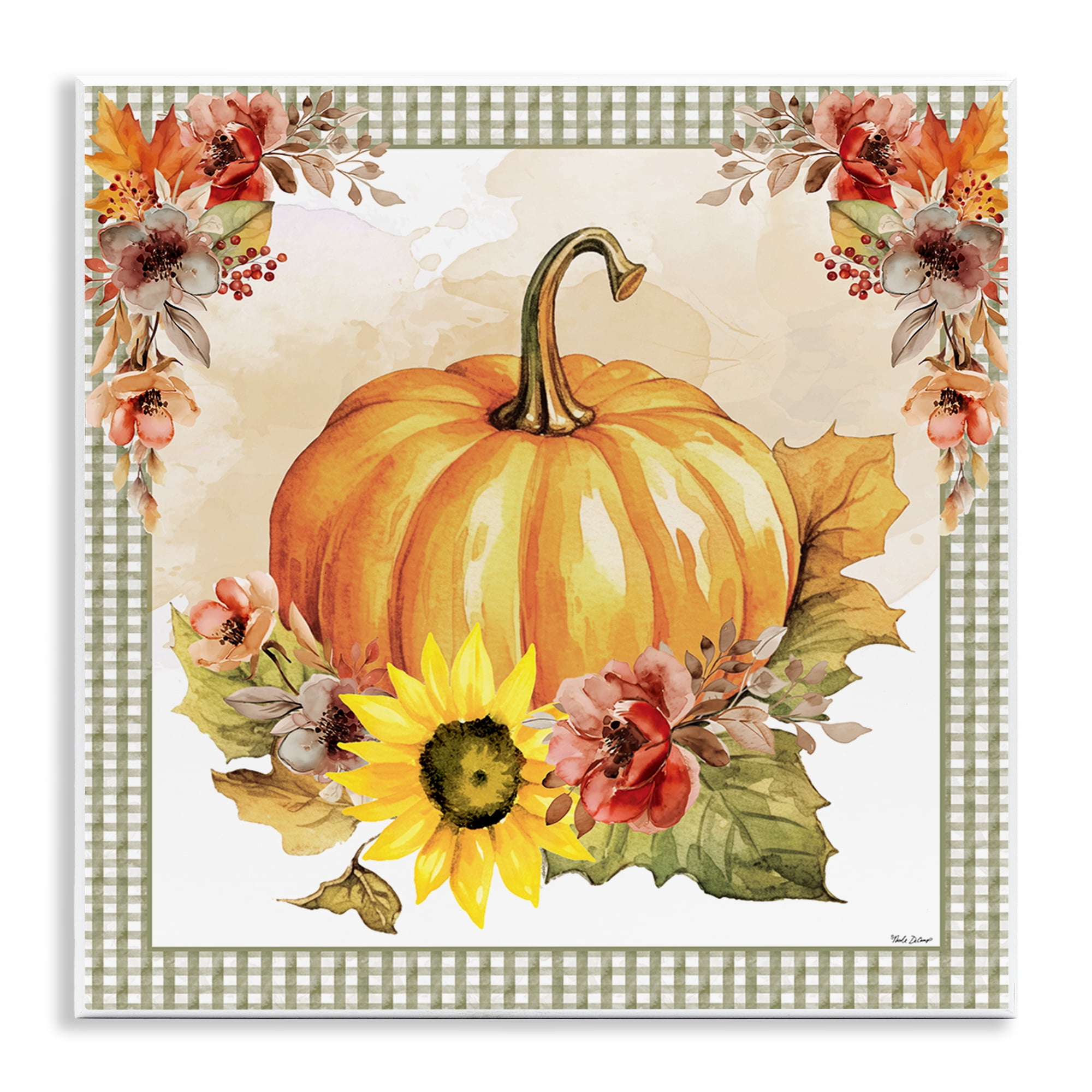 Stupell Industries Pumpkin with Flower Accent Botanical & Floral Painting Unframed Art Prints Wall Art, 12 x 12