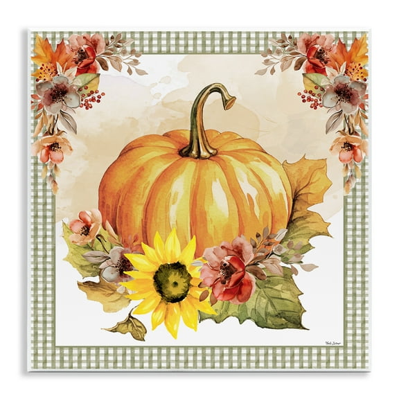Stupell Industries Pumpkin with Flower Accent Botanical & Floral Painting Unframed Art Prints Wall Art, 12 x 12