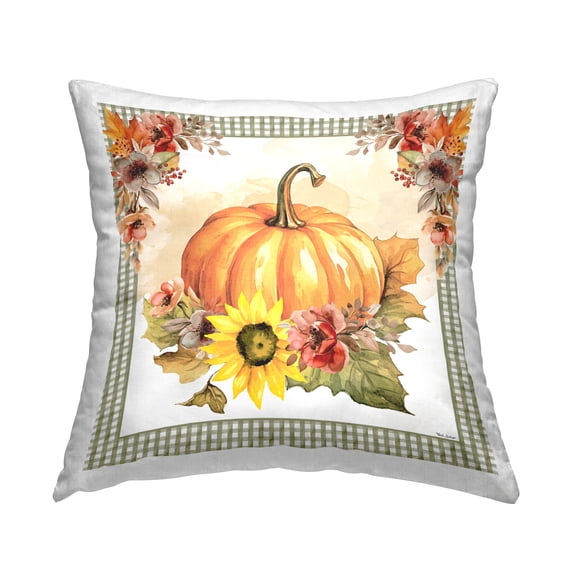 Stupell Industries Pumpkin with Flower Accent Decorative Printed Throw Pillow, 18 x 18