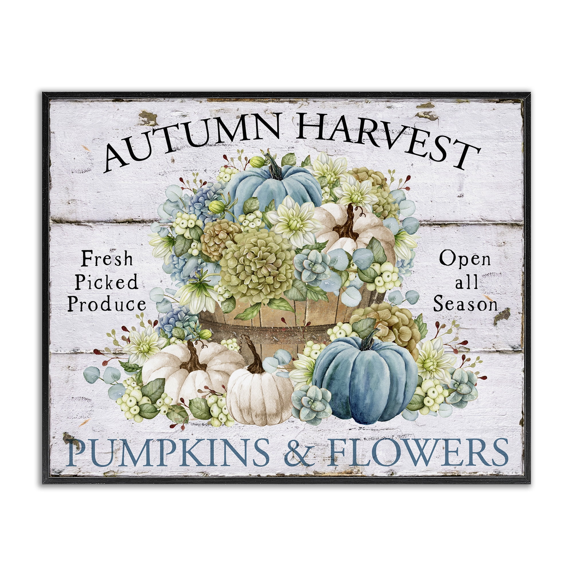 Stupell Industries Pumpkins & Flowers Harvest Holiday Painting Black Framed Art Prints Wall Art, 14 x 11