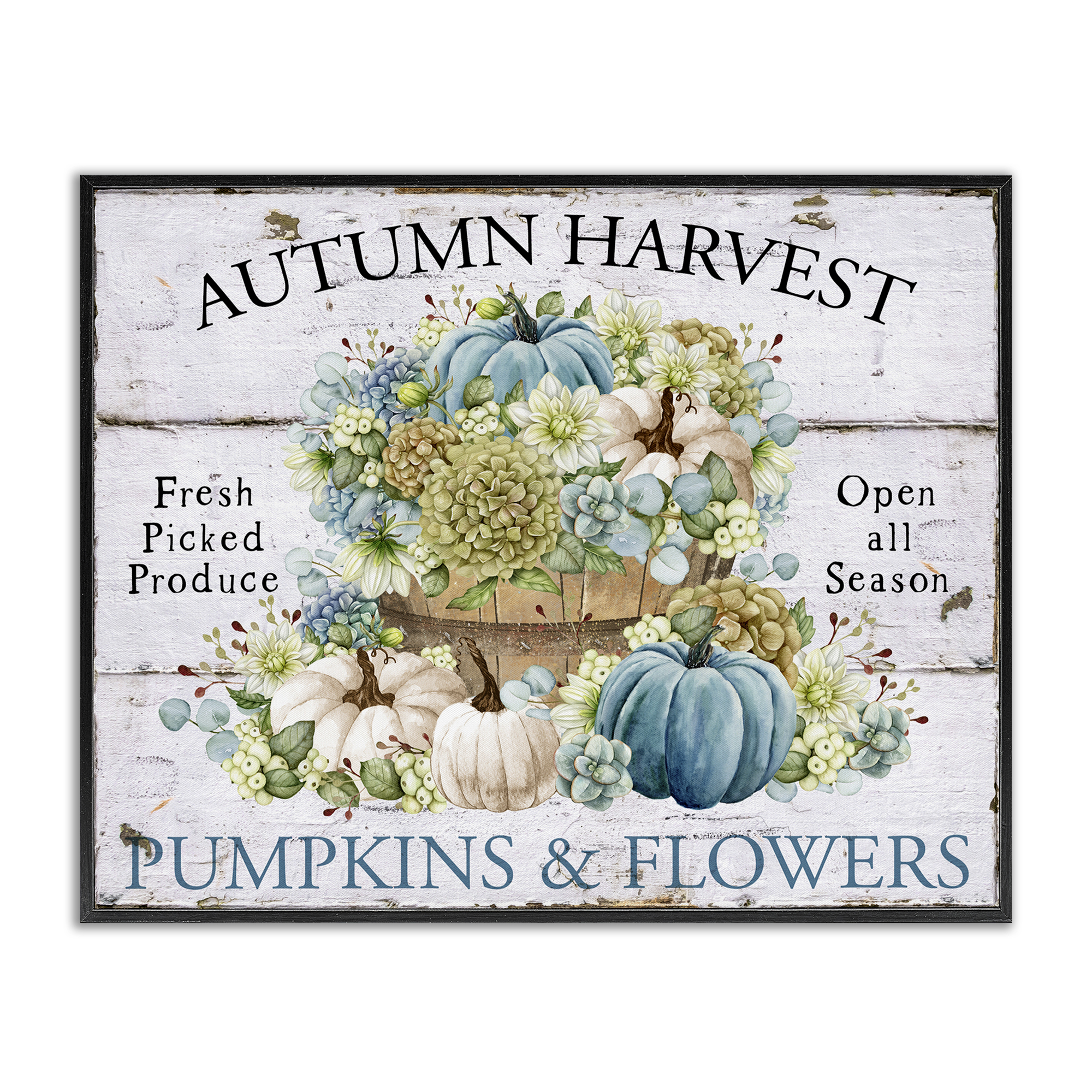 Stupell Industries Pumpkins & Flowers Harvest Holiday Painting Black Framed Art Prints Wall Art, 30 x 24