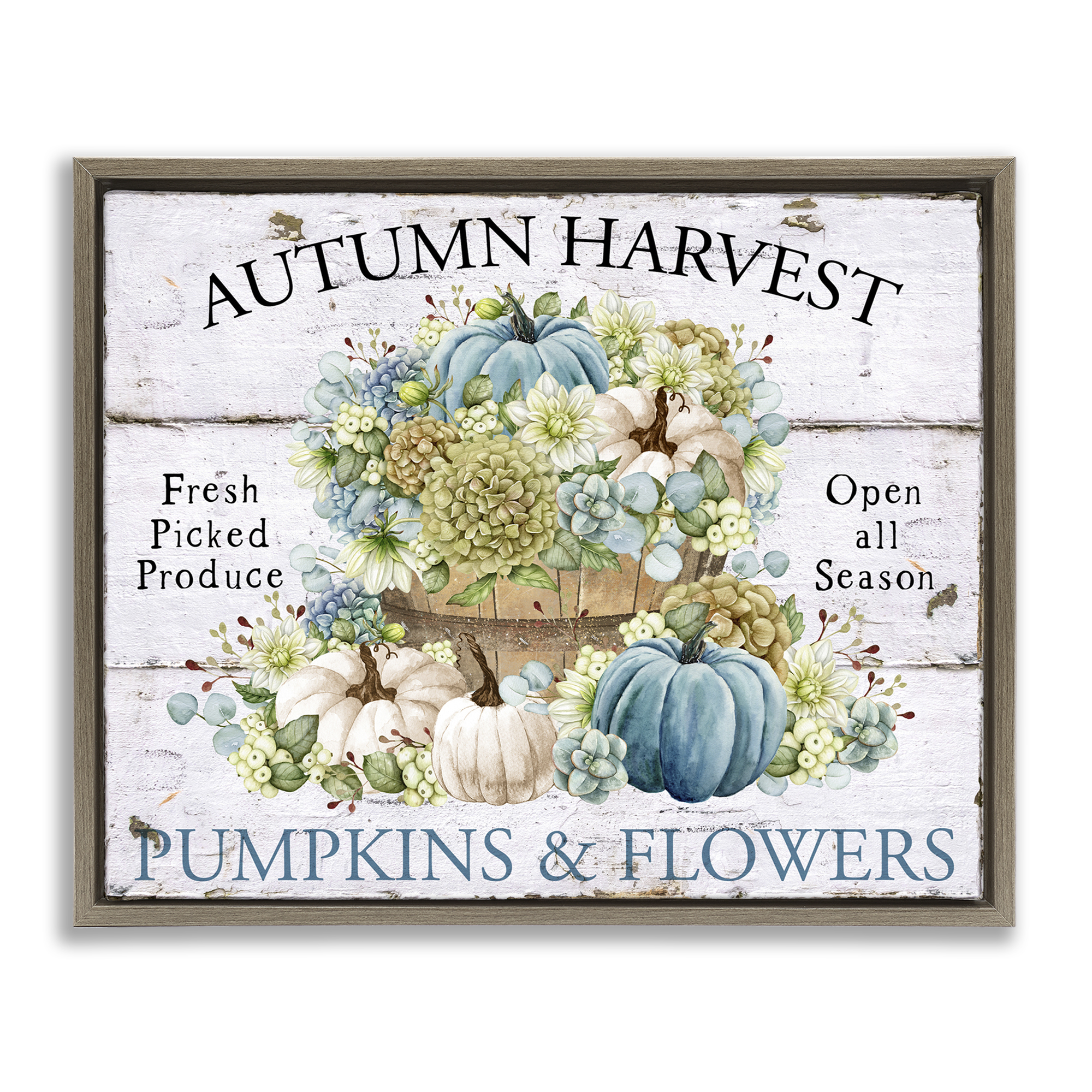 Stupell Industries Pumpkins & Flowers Harvest Holiday Painting Brown Floater Framed Canvas Art Prints Wall Art, 31 x 25