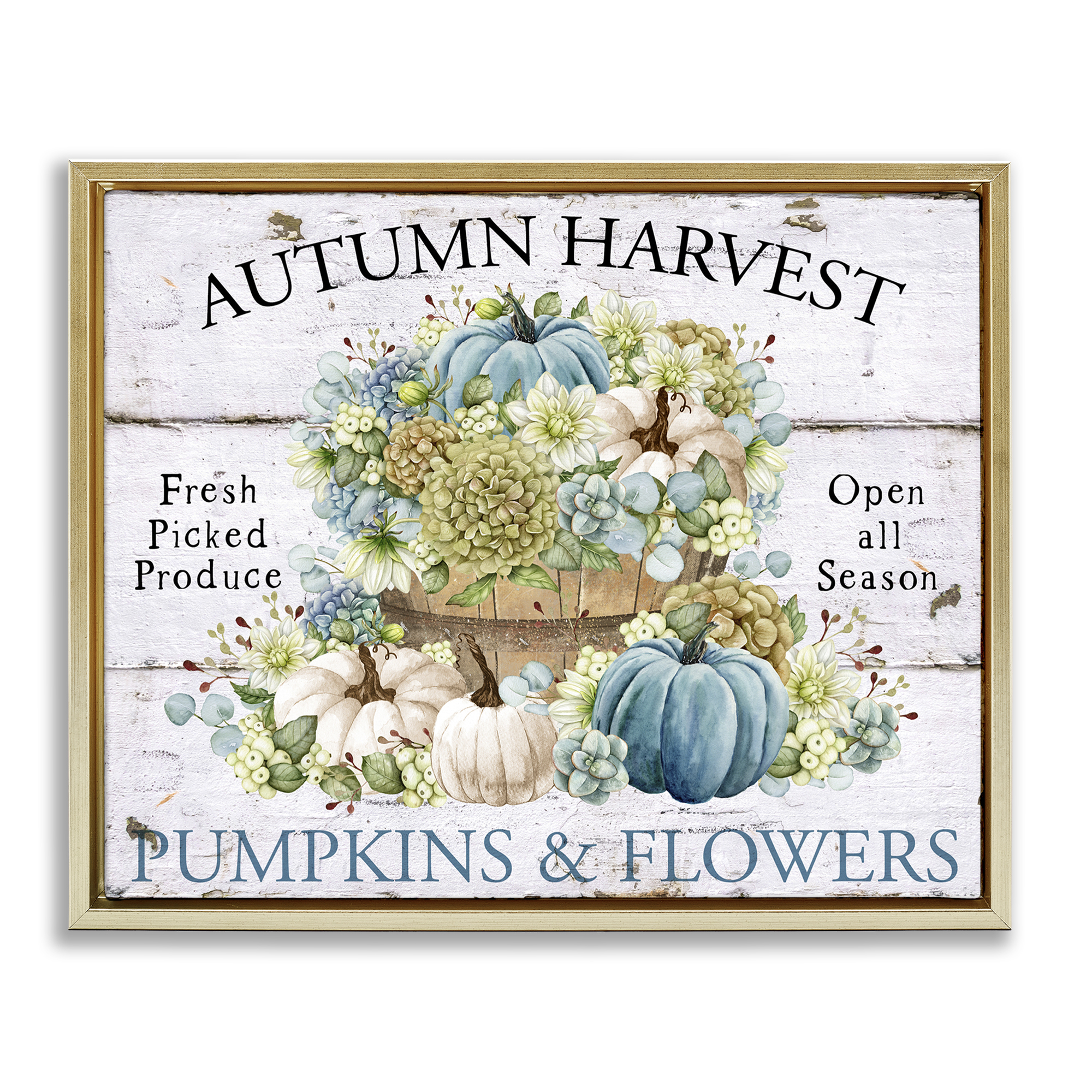Stupell Industries Pumpkins & Flowers Harvest Holiday Painting Gold Floater Framed Canvas Art Prints Wall Art, 31 x 25