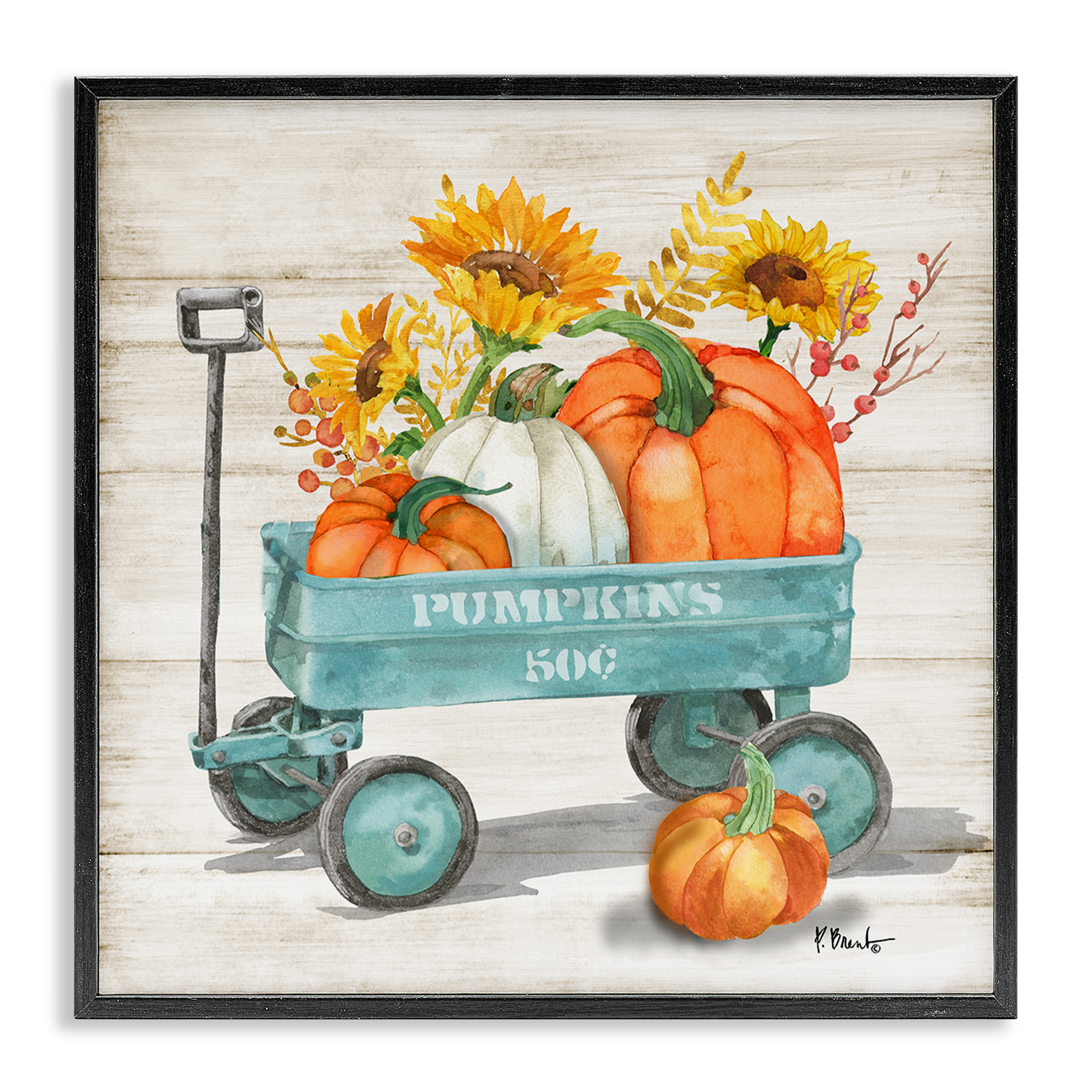 Stupell Industries Pumpkins Harvest Wagon Botanical & Floral Painting Black Framed Art Prints Wall Art, 17 x 17