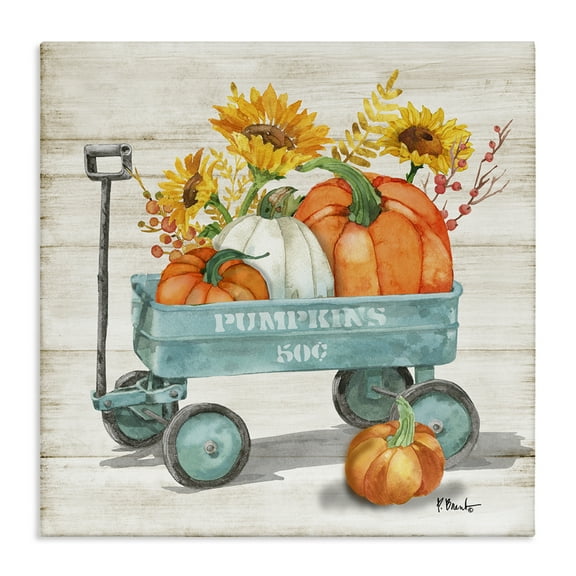 Stupell Industries Pumpkins Harvest Wagon Botanical & Floral Painting Gallery Wrapped Canvas Art Prints Wall Art, 17 x 17