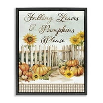 Stupell Industries Pumpkins Please Sentiment Botanical & Floral Painting Black Floater Framed Canvas Art Prints Wall Art, 17 x 21