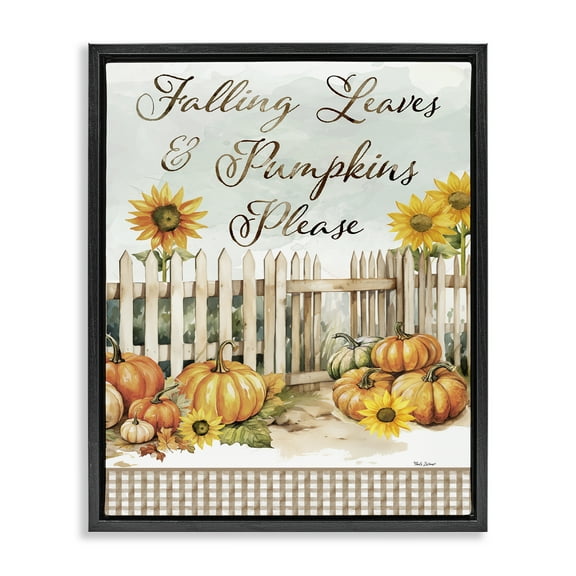 Stupell Industries Pumpkins Please Sentiment Botanical & Floral Painting Black Floater Framed Canvas Art Prints Wall Art, 17 x 21