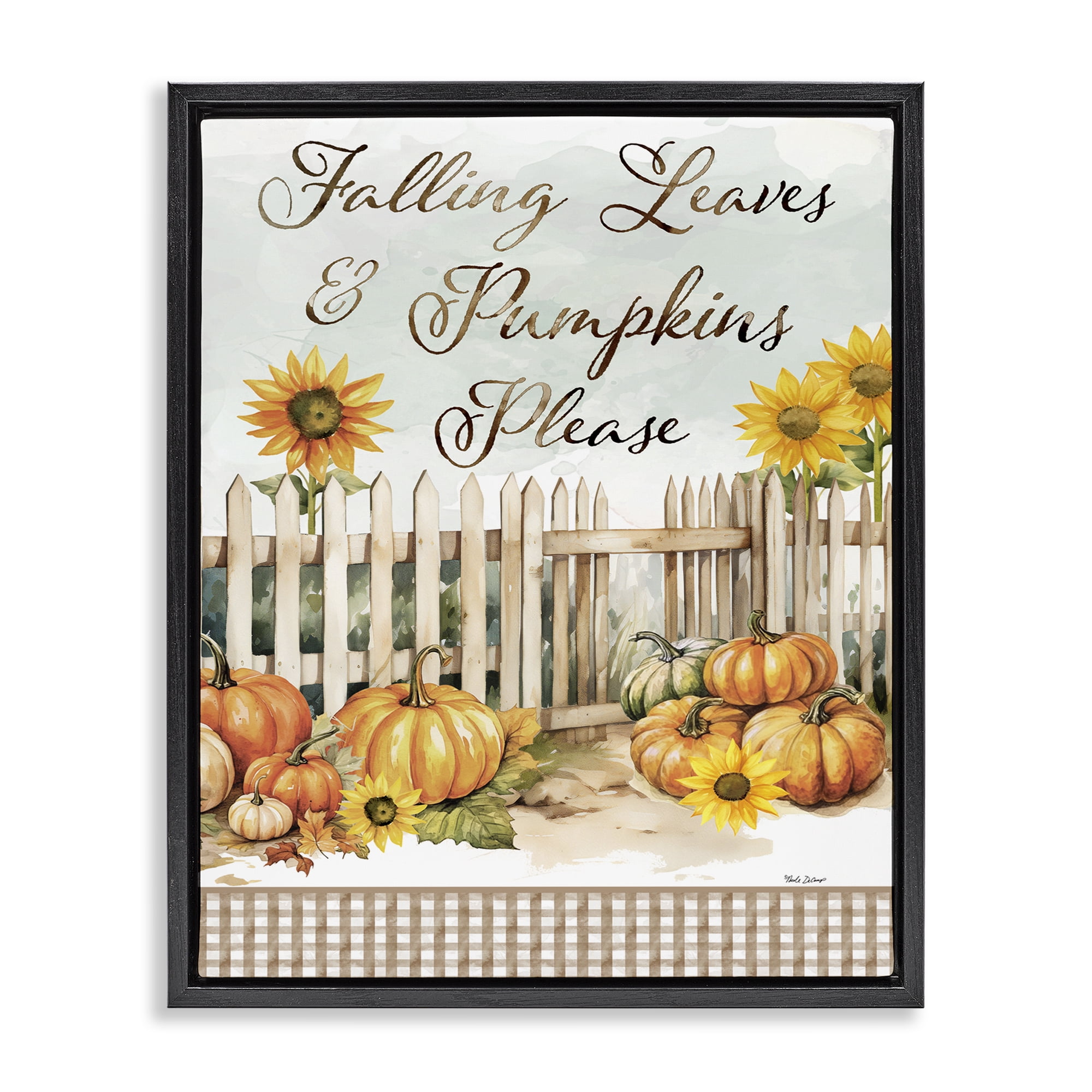 Stupell Industries Pumpkins Please Sentiment Botanical & Floral Painting Black Floater Framed Canvas Art Prints Wall Art, 25 x 31