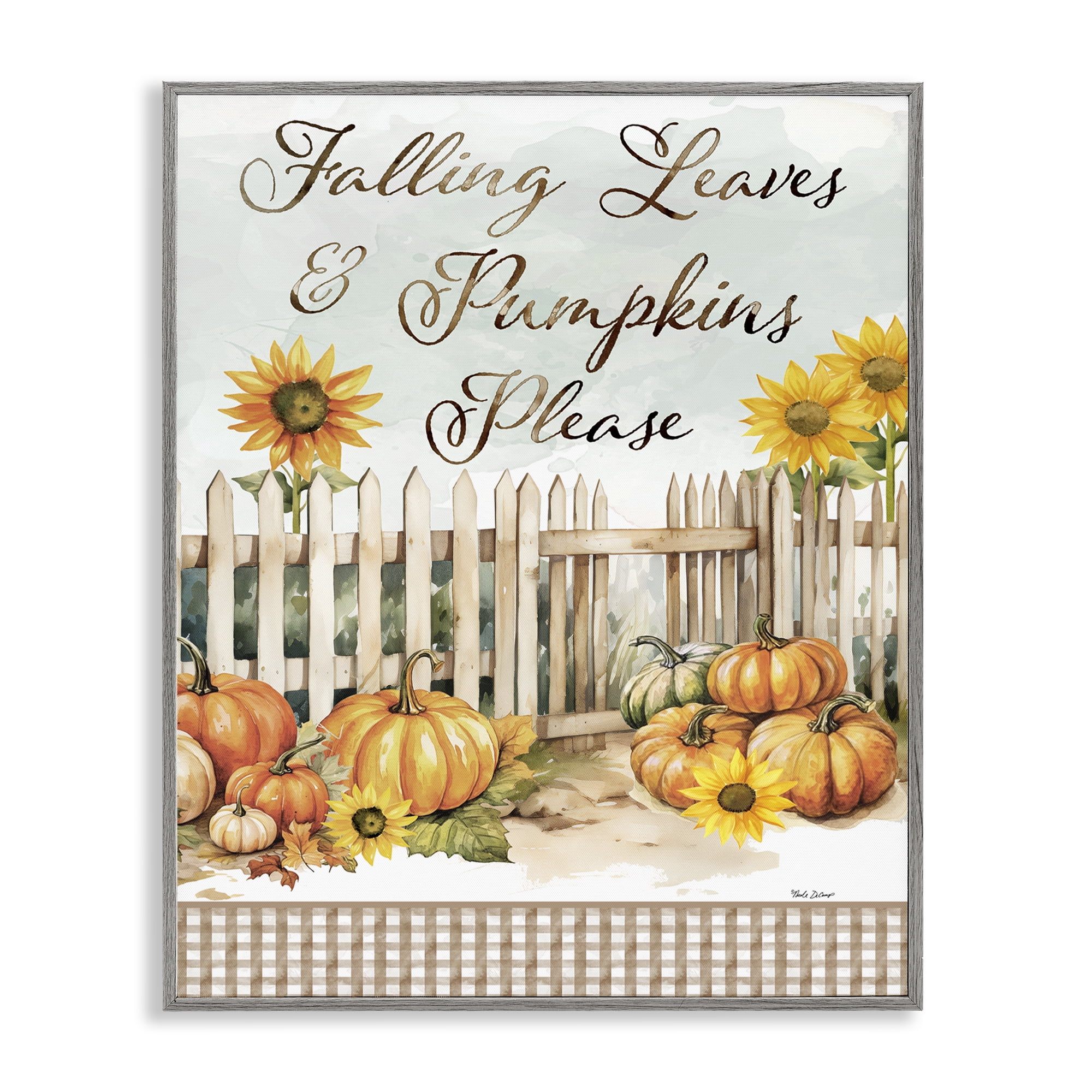 Stupell Industries Pumpkins Please Sentiment Botanical & Floral Painting Gray Framed Art Prints Wall Art, 11 x 14