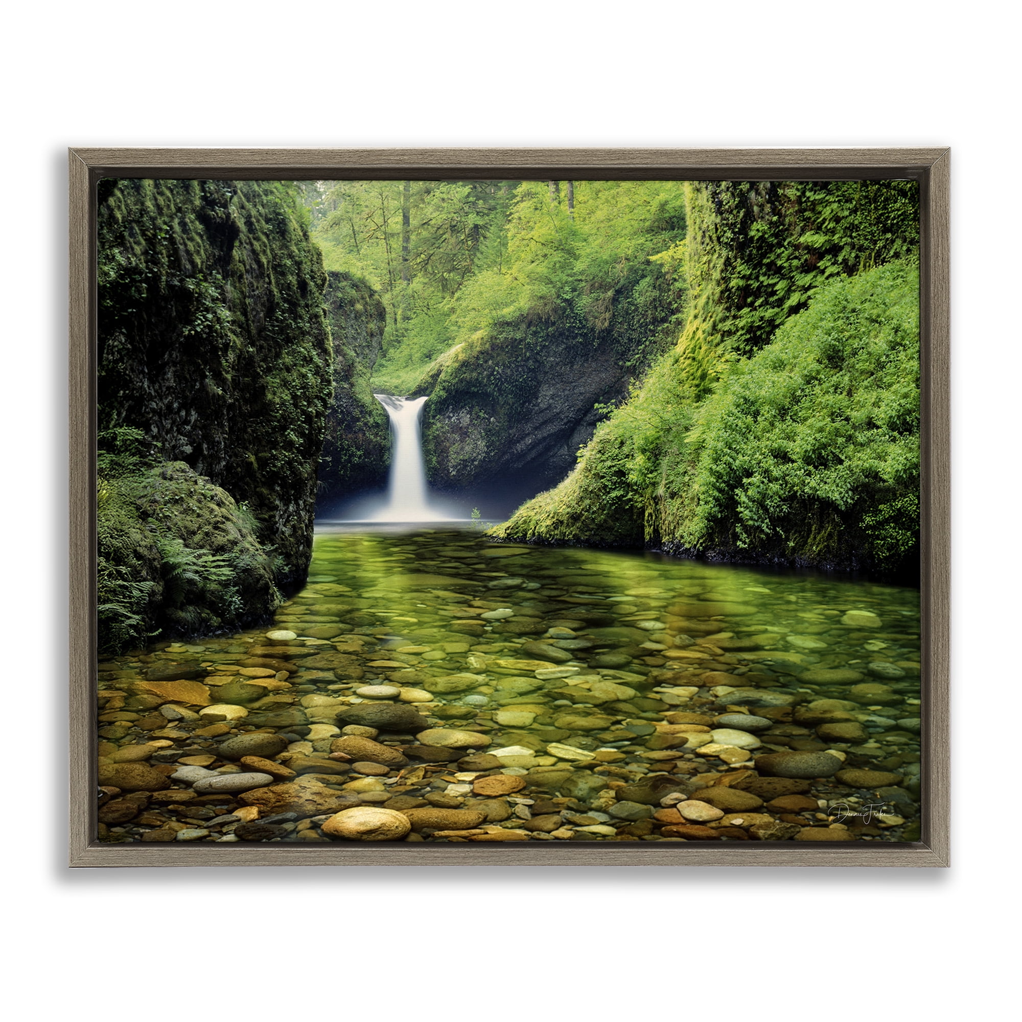 Stupell Industries Punchbowl Falls in Emerald Forest Brown Framed Floater Canvas Wall Art, design by Dennis Frates