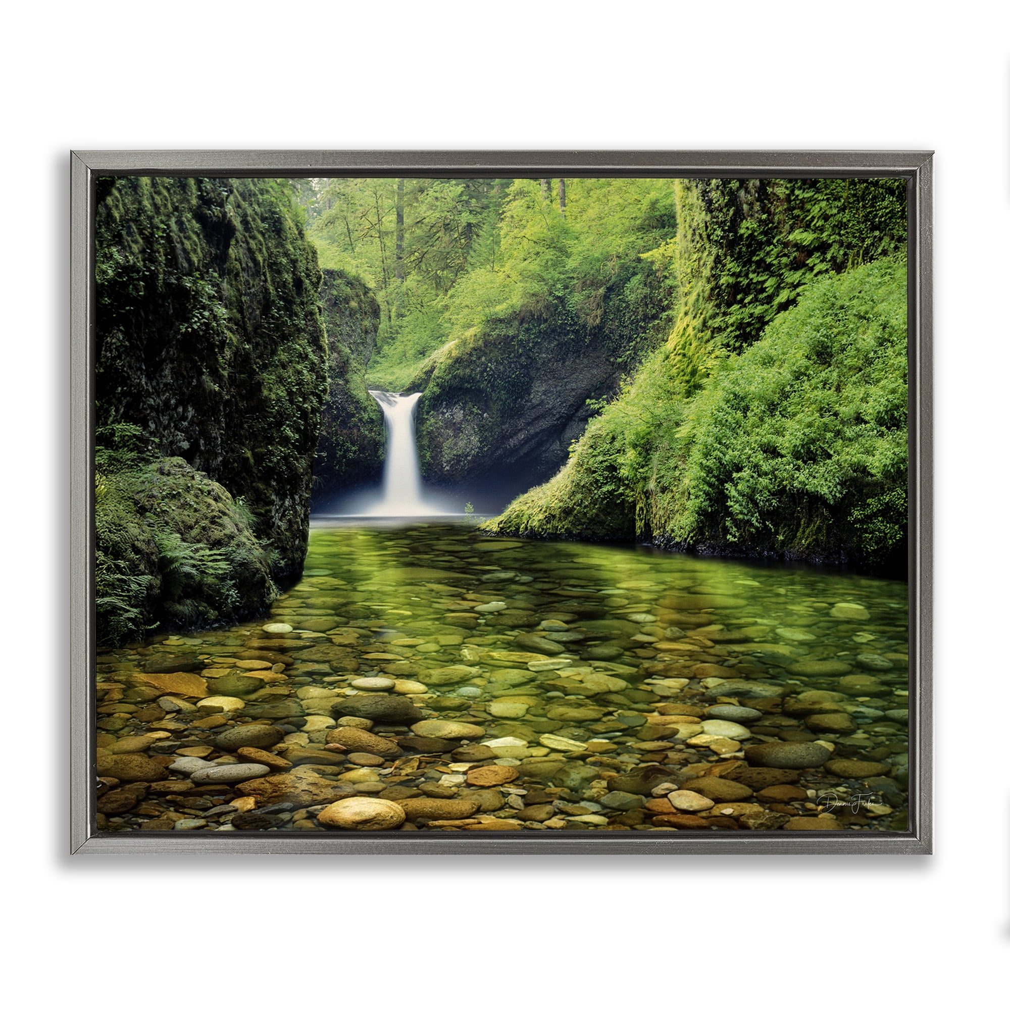 Stupell Industries Punchbowl Falls in Emerald Forest Gray Framed Floater Canvas Wall Art, design by Dennis Frates