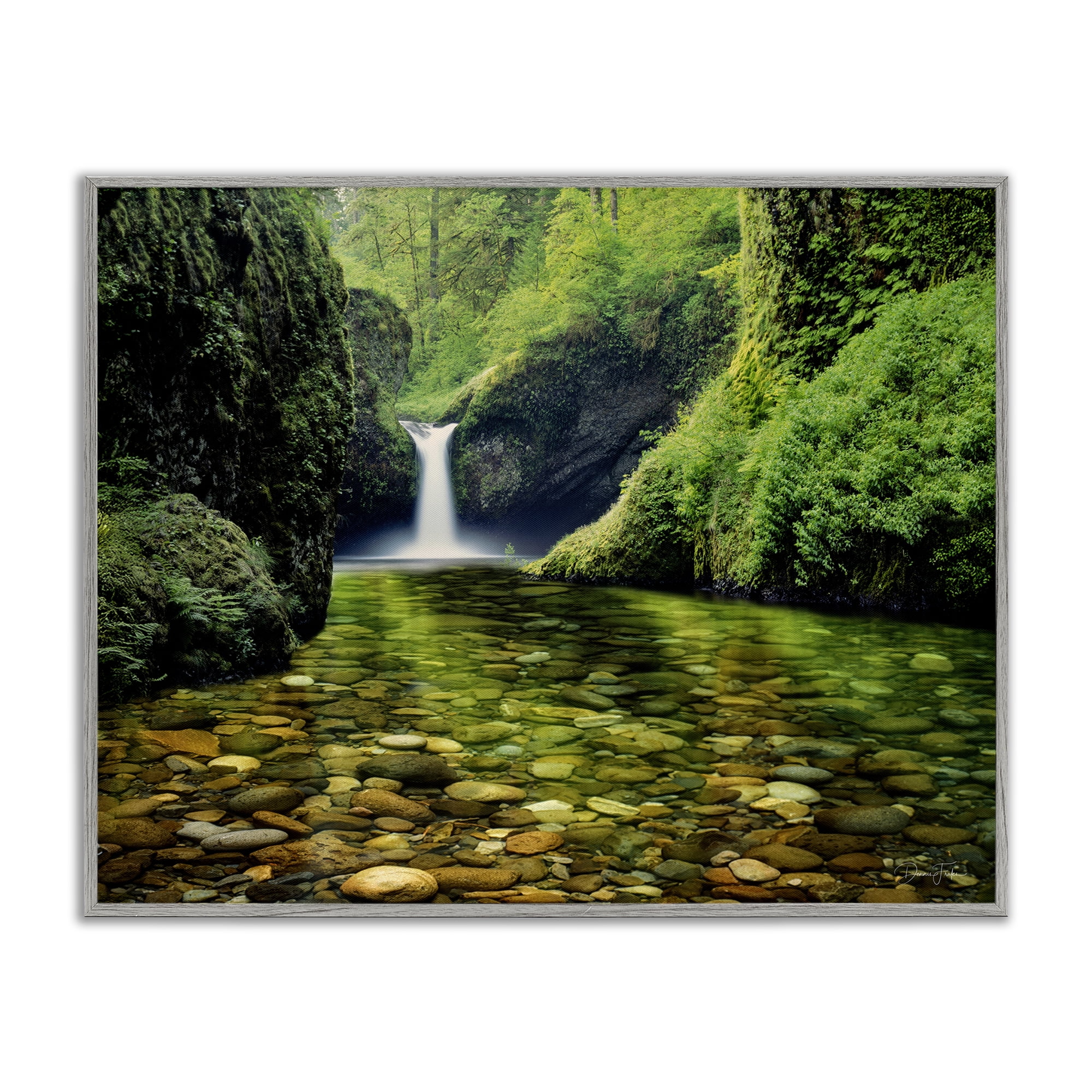 Stupell Industries Punchbowl Falls in Emerald Forest Gray Framed Giclee Art, design by Dennis Frates
