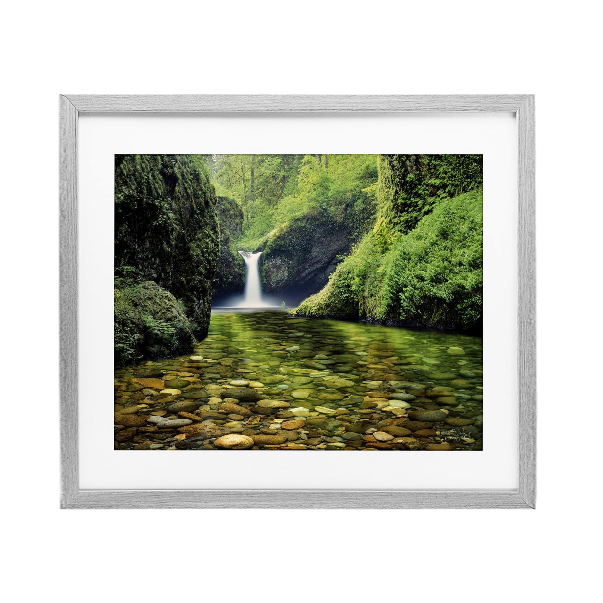 Stupell Industries Punchbowl Falls in Emerald Forest Gray Framed Print Under Glass, design by Dennis Frates
