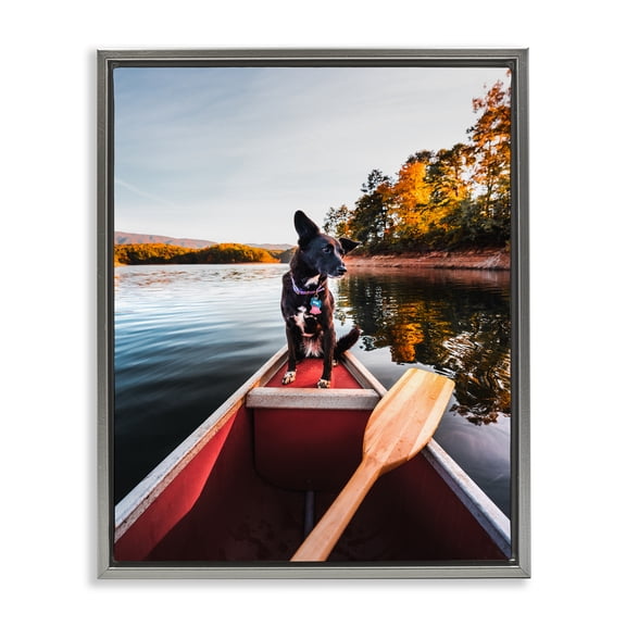 Stupell Industries Pup And Paddles Gray Framed Floater Canvas Wall Art, design by Jared Kreiss