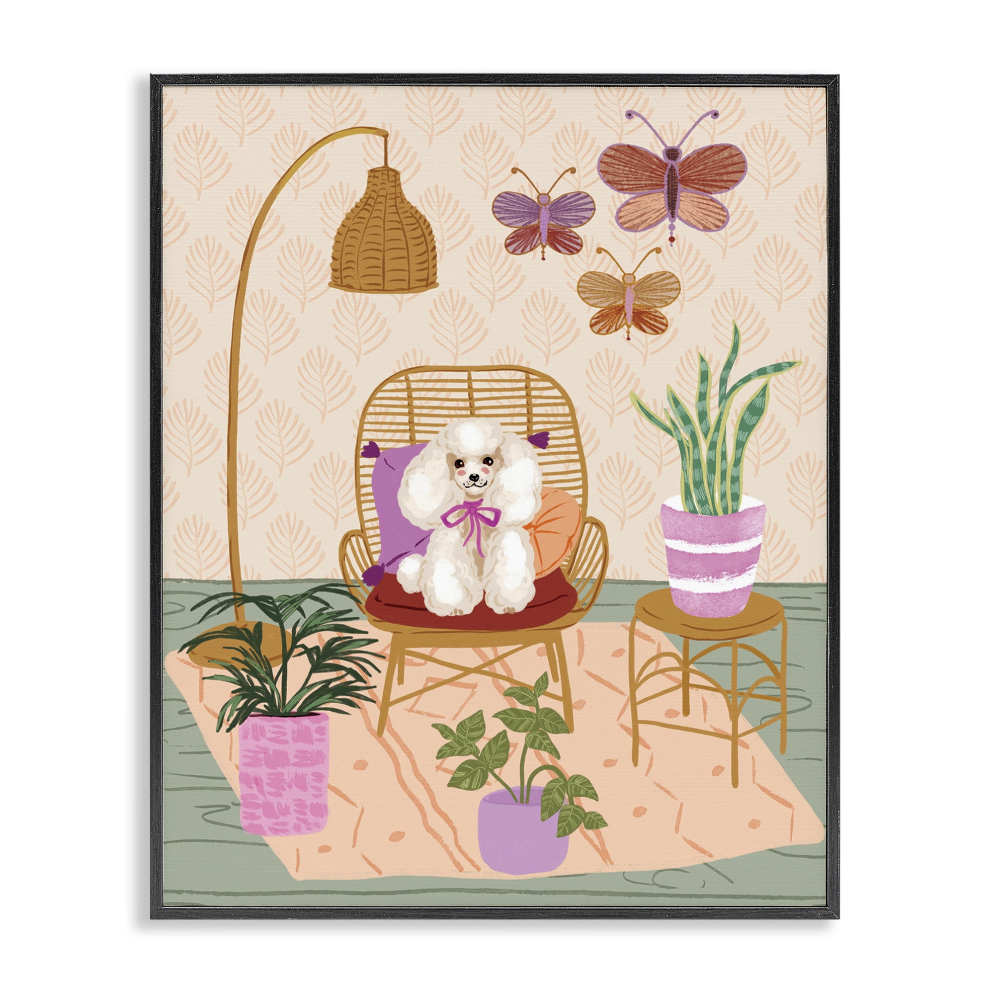 Stupell Industries Pup in Whimsical Living Space Animals Painting Black Framed Art Print Wall Art, 11 x 14