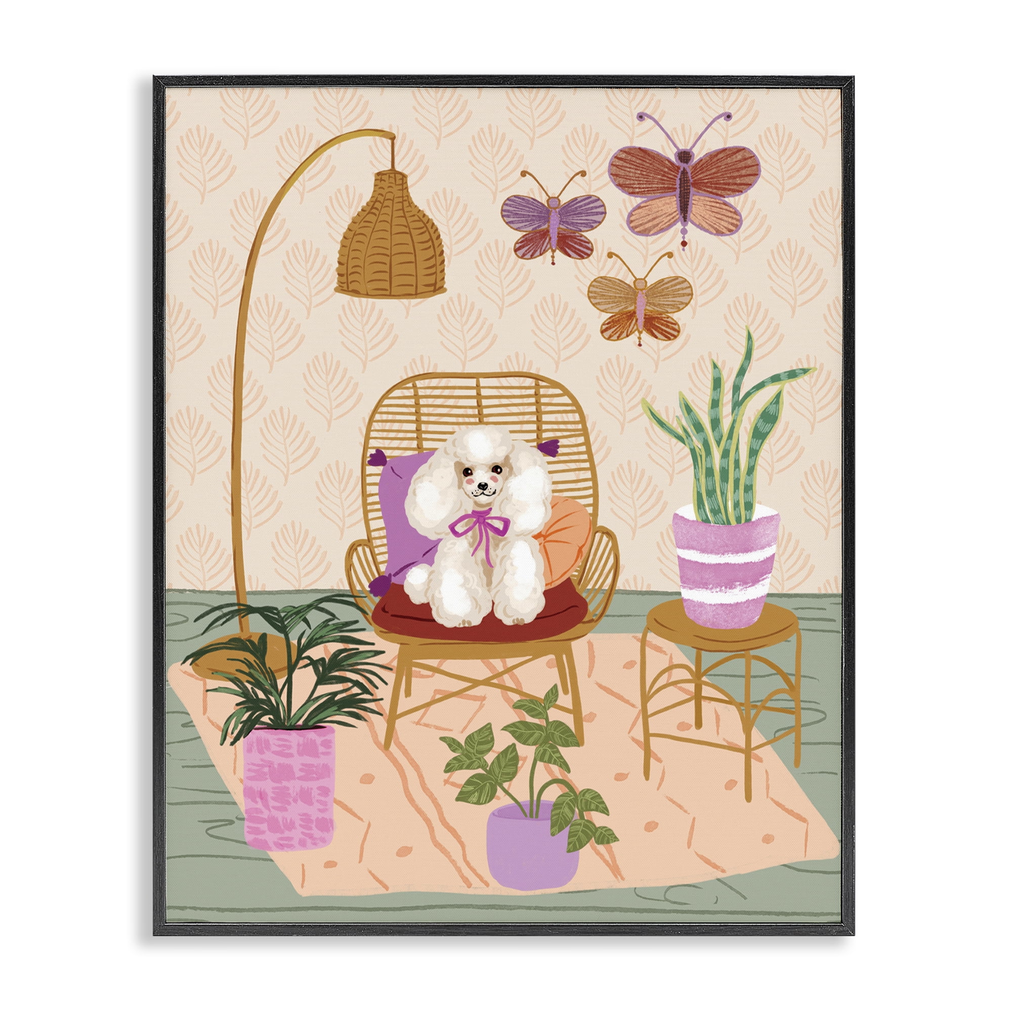 Stupell Industries Pup in Whimsical Living Space Animals Painting Black Framed Art Print Wall Art, 16 x 20