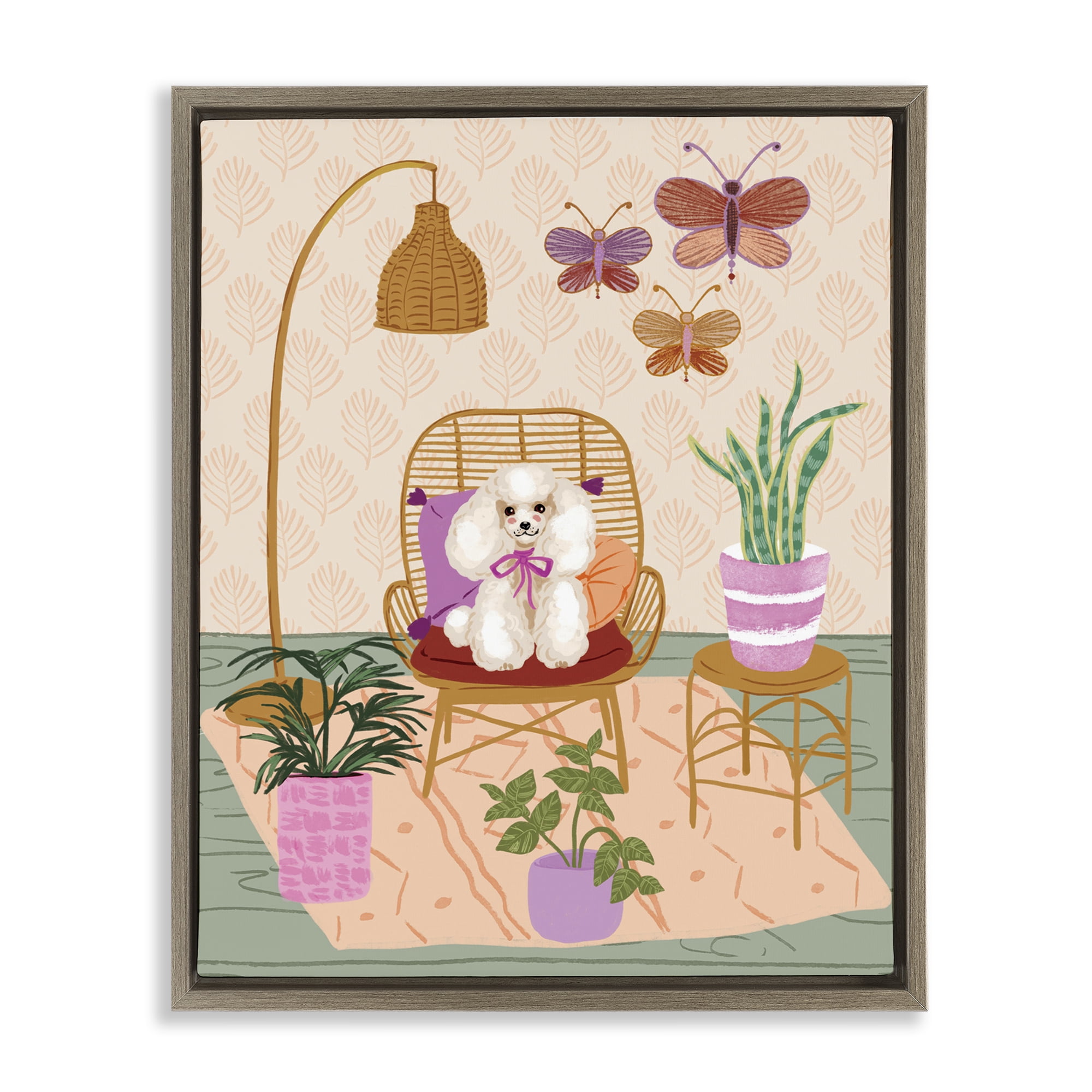 Stupell Industries Pup in Whimsical Living Space Animals Painting Brown Floater Framed Canvas Art Print Wall Art, 25 x 31