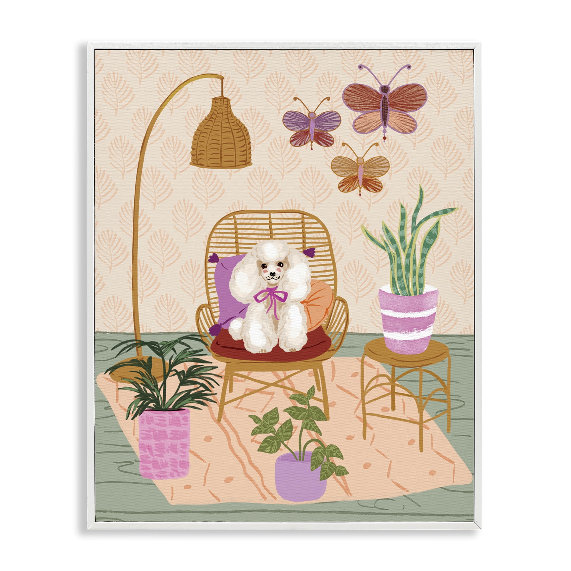 Stupell Industries Pup in Whimsical Living Space Animals Painting White Framed Art Print Wall Art, 24 x 30