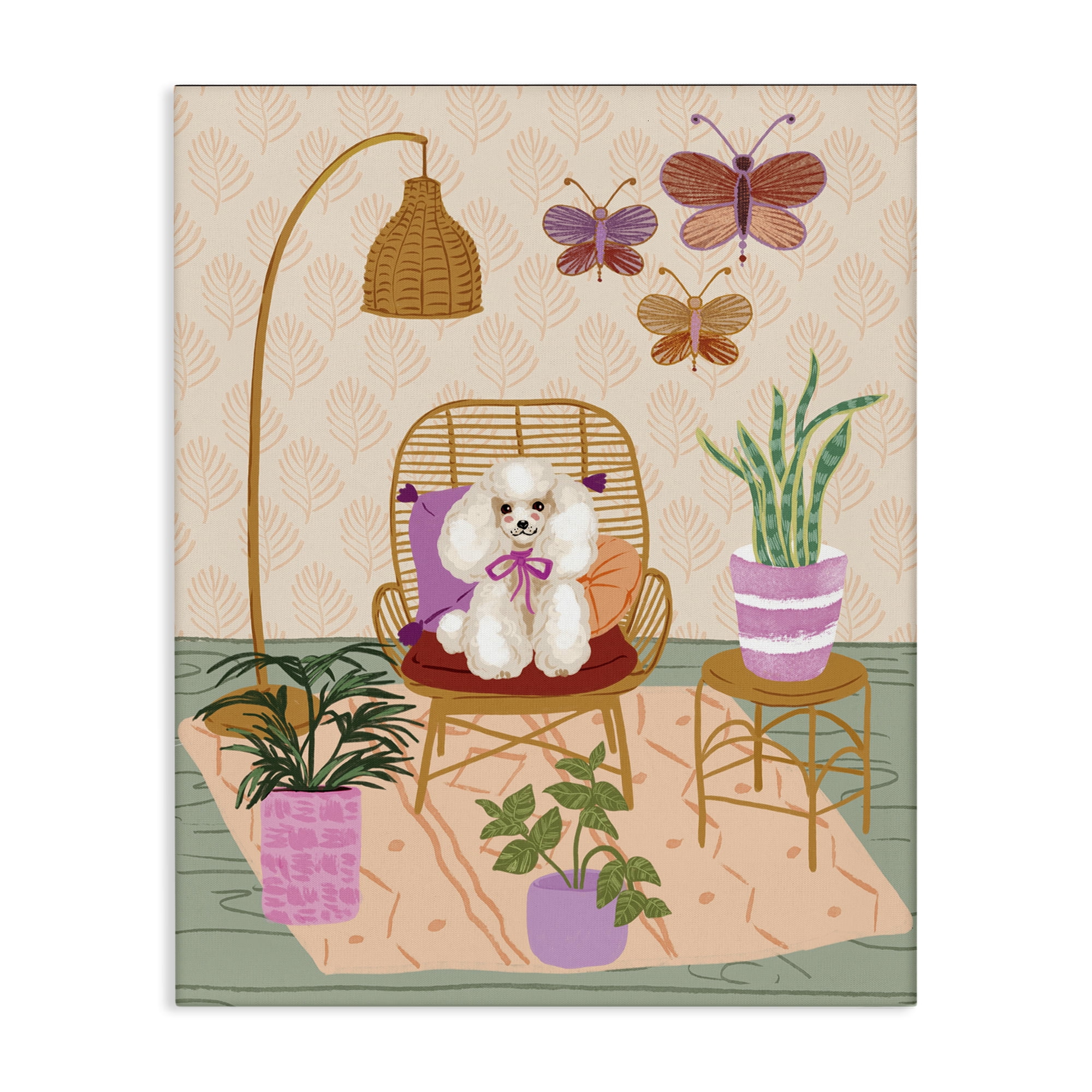 Stupell Industries Pup in Whimsical Living Space Animals Painting Wrapped Canvas Art Print Wall Art, 30 x 40