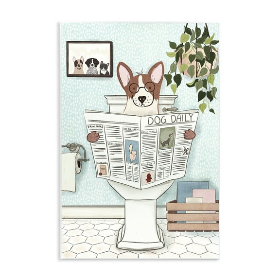 Stupell Industries Pup with Newspaper Typography Painting Unframed Art Print Wall Art, 10 x 15