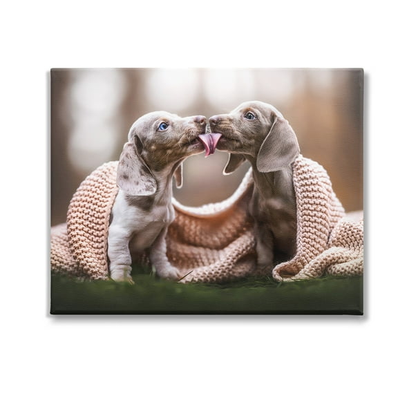 Stupell Industries Puppies with Blanket Animals & Insects Painting Gallery Wrapped Canvas Art Print Wall Art, 20 x 16