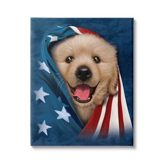 Stupell Industries Puppy & American Flag Animals & Insects Painting Gallery Wrapped Canvas Art Print Wall Art, 16 x 20