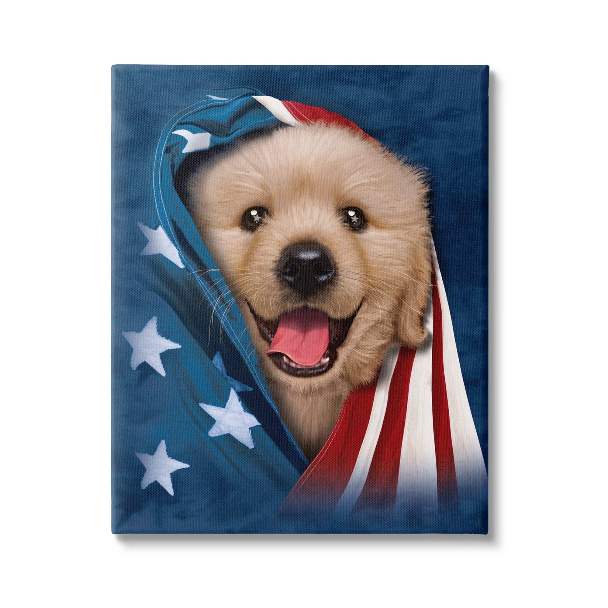 Stupell Industries Puppy & American Flag Animals & Insects Painting Gallery Wrapped Canvas Art Print Wall Art, 24 x 30
