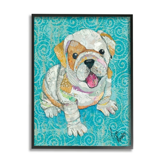 Stupell Industries Puppy Dog Swirl Pattern Mixed Ephemera Collage Painting Black Framed Art Print Wall Art, Design by Lisa Morales