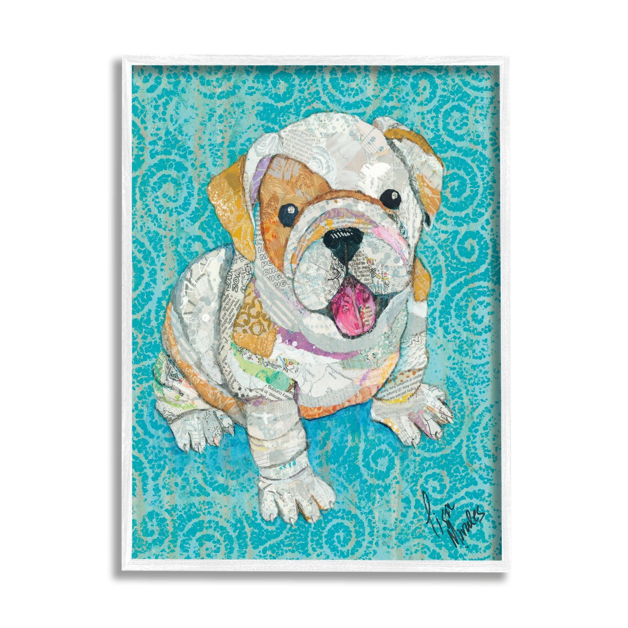 Stupell Industries Puppy Dog Swirl Pattern Mixed Ephemera Collage Painting White Framed Art Print Wall Art, Design by Lisa Morales